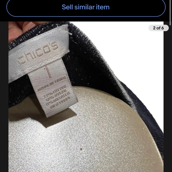 Chico's Cardigan Sweater Size 1 Blue & Silver Metallic Open Front Glittery Top - Picture 2 of 9